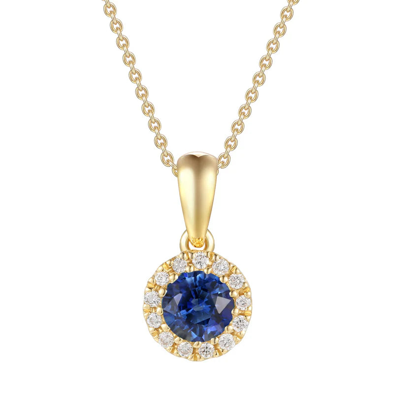 Sapphire and Diamond Halo Pendant