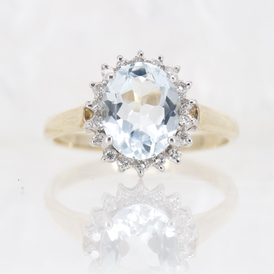 Aquamarine and Diamond Oval Cut Ring