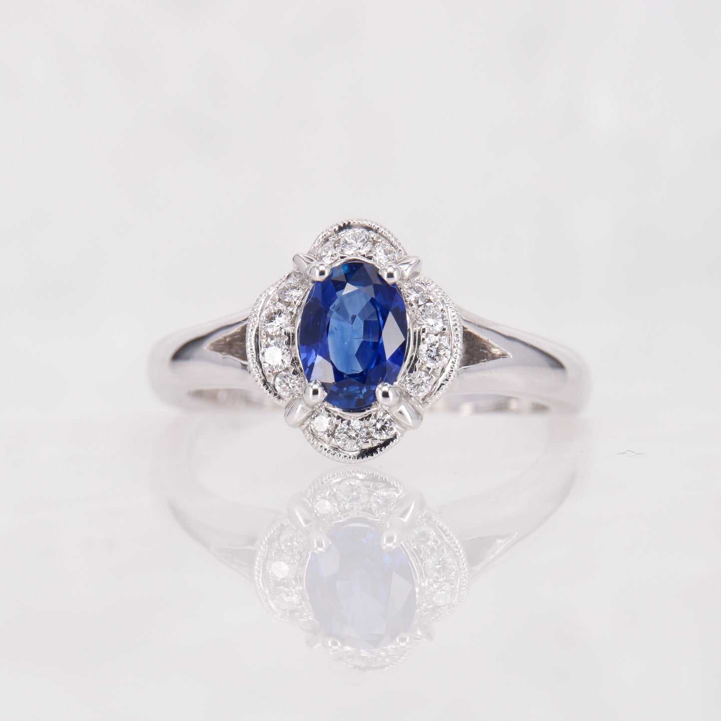 18ct White Gold Oval Cut Sapphire and Diamond Ring