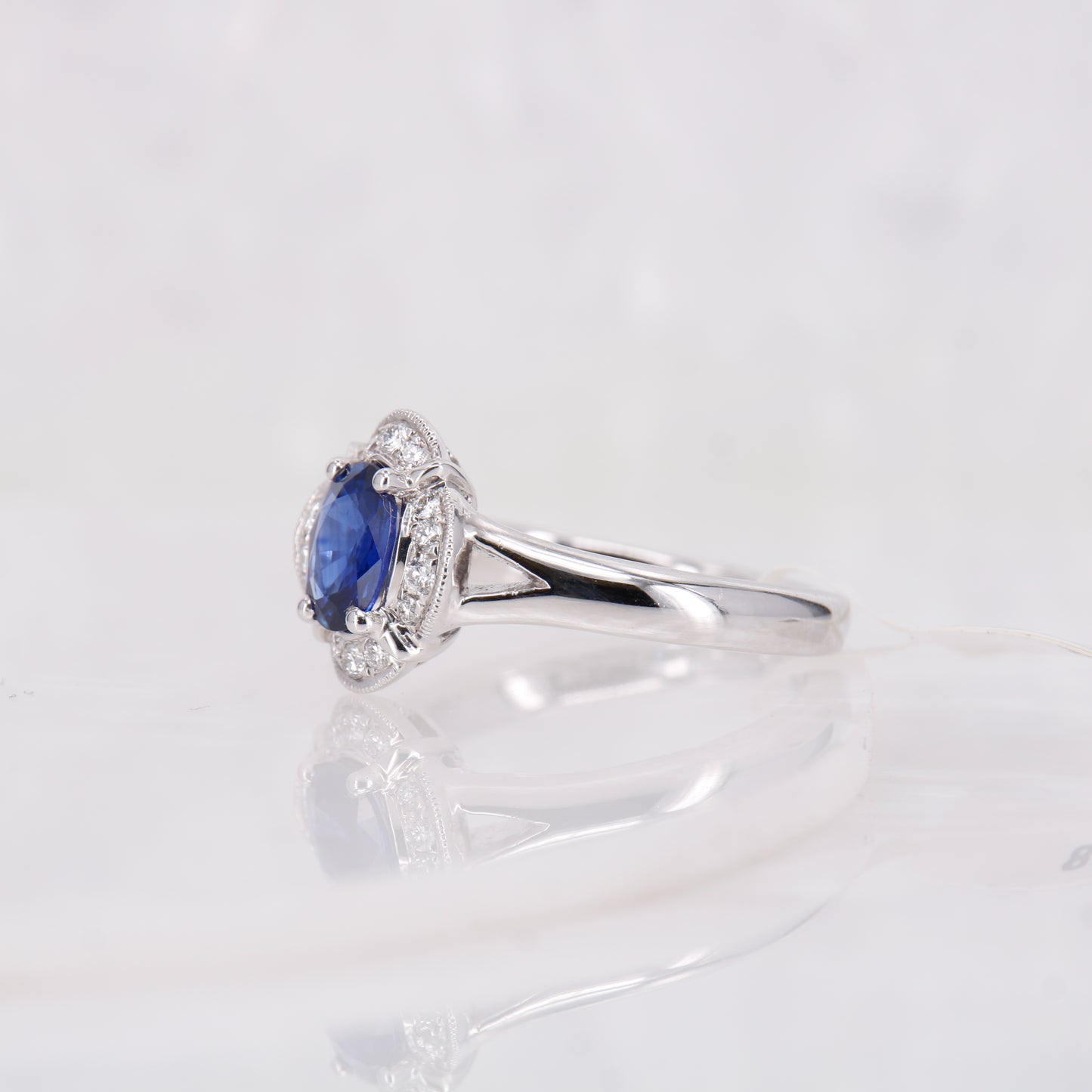 18ct White Gold Oval Cut Sapphire and Diamond Ring