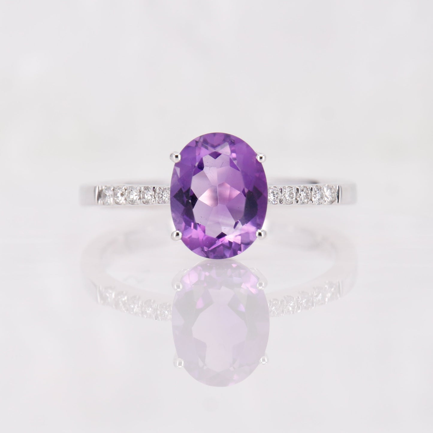 18ct White Gold Oval Cut Amethyst and Diamond Ring