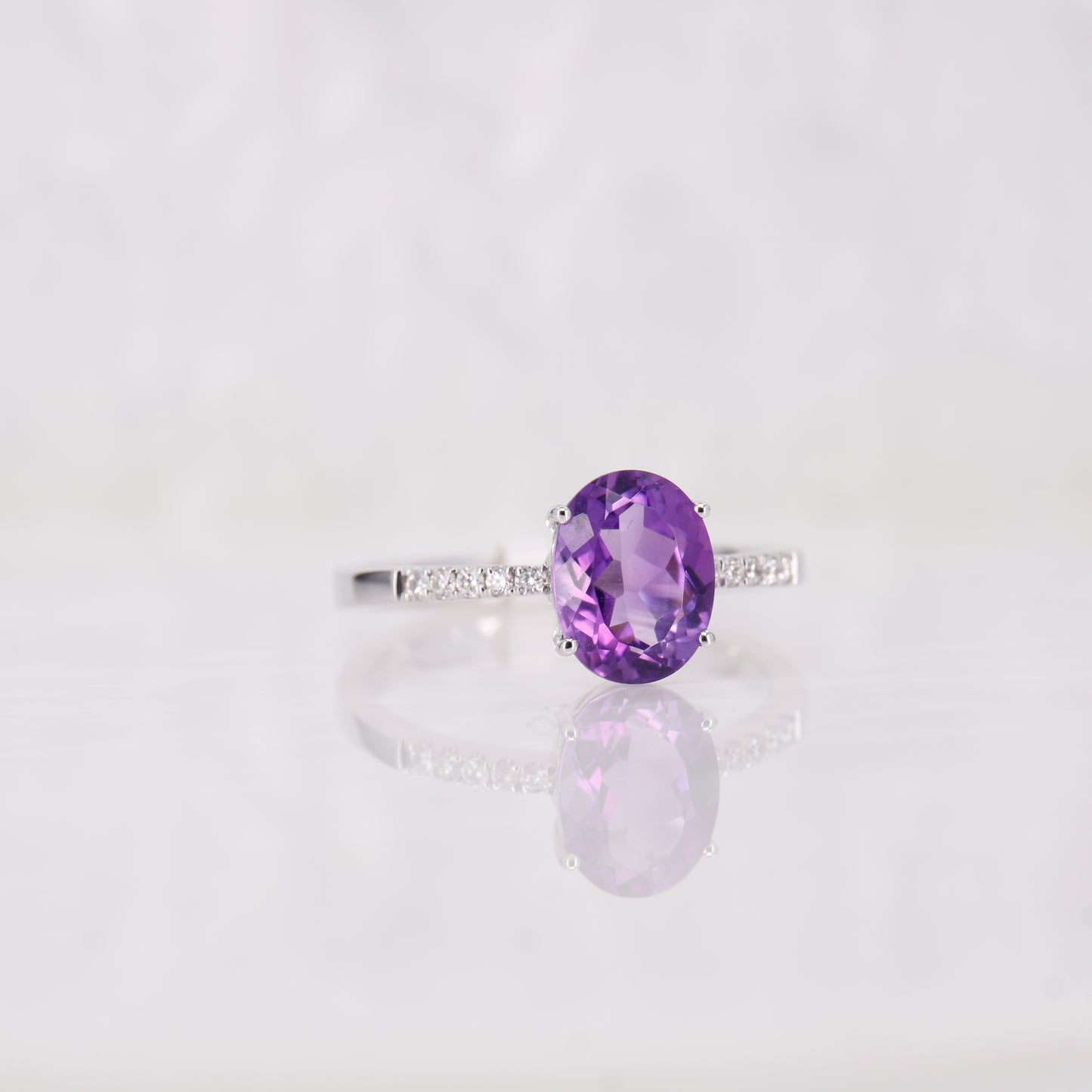 18ct White Gold Oval Cut Amethyst and Diamond Ring