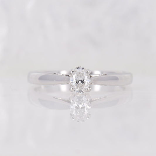 Secondhand Vintage Oval Cut Solitaire Engagement Ring, White gold Diamond Oval Diamond Ring.