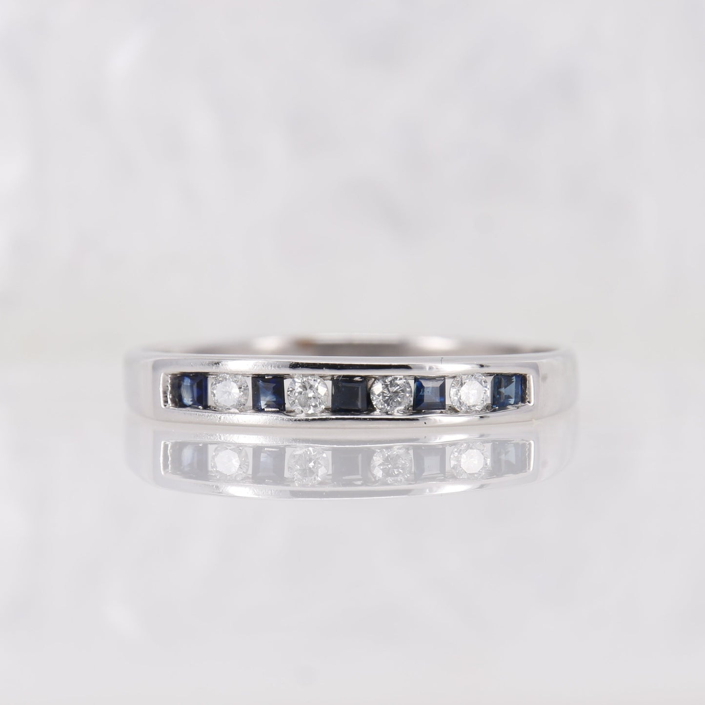 Vintage Secondhand Sapphire and Diamond Eternity Ring 9ct White Gold,9k Sapphire Diamond Wedding Band