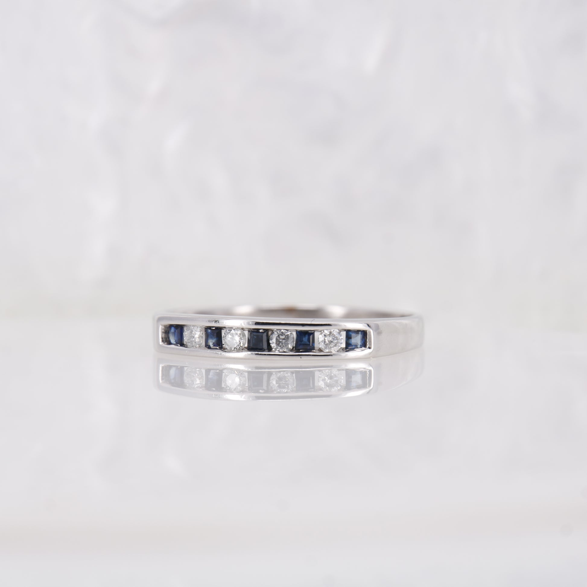 Vintage Secondhand Sapphire and Diamond Eternity Ring 9ct White Gold,9k Sapphire Diamond Wedding Band