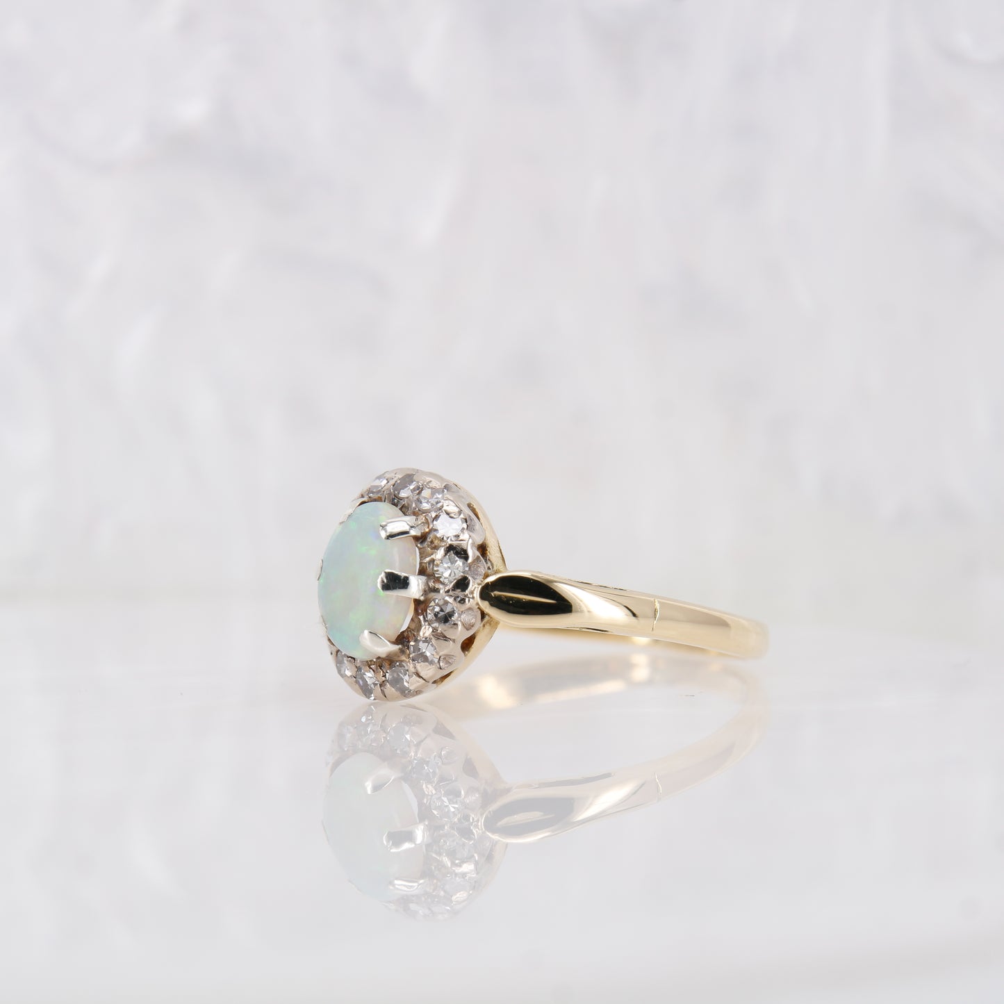 18ct Yellow Gold Opal and Diamond Halo Ring