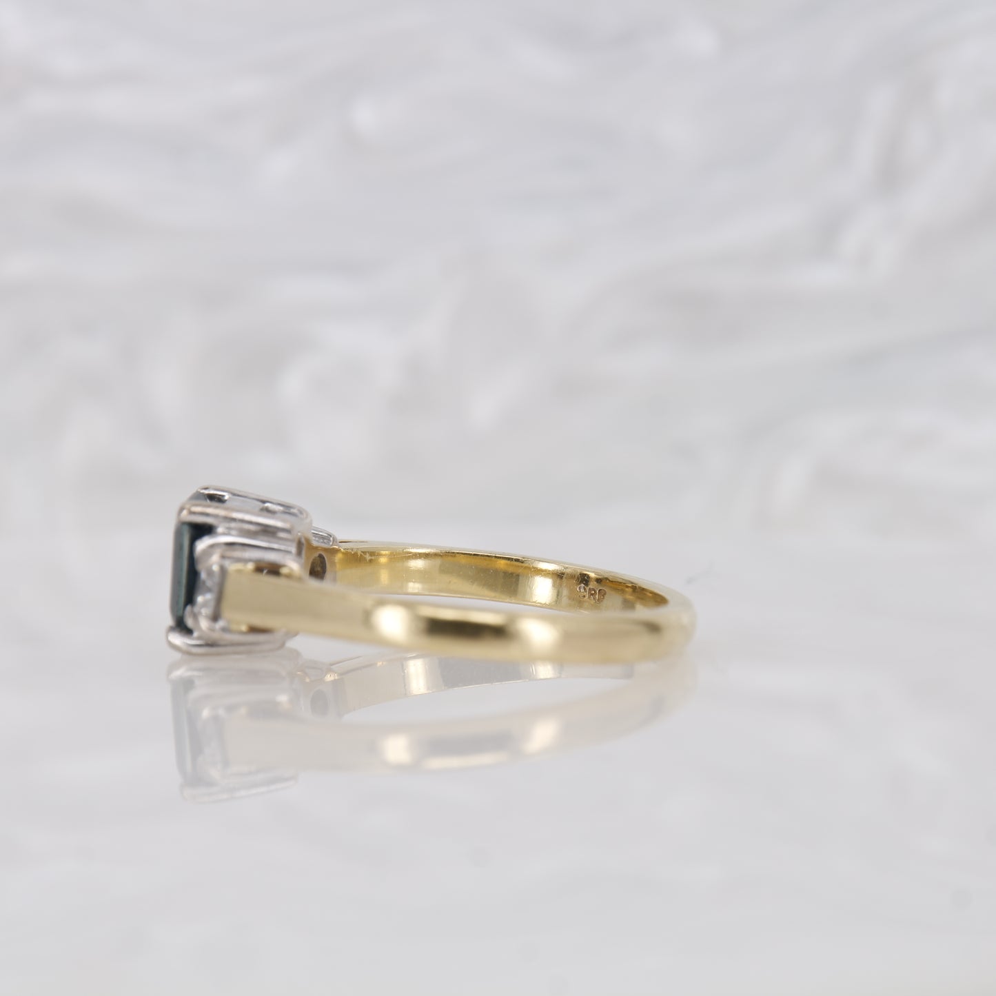 18ct Yellow gold Sapphire and Diamond Three Stone Ring Vintage Sapphire Ring