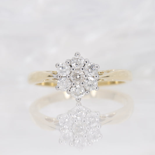18ct Flower Diamond Cluster Ring Vintage Inspired Diamond Daisy Flower Ring