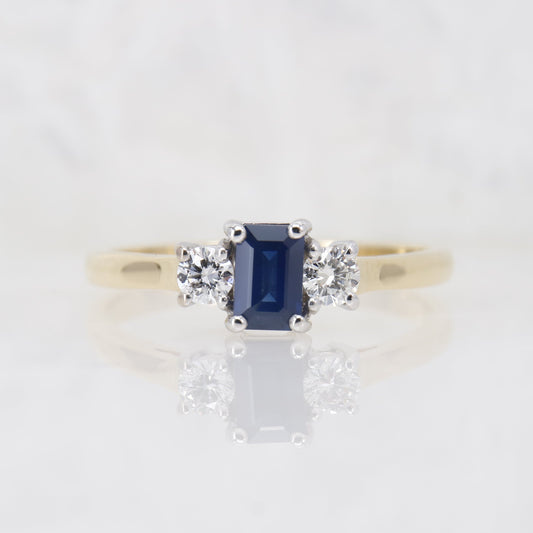 18ct Gold Sapphire and Diamond Trilogy Ring