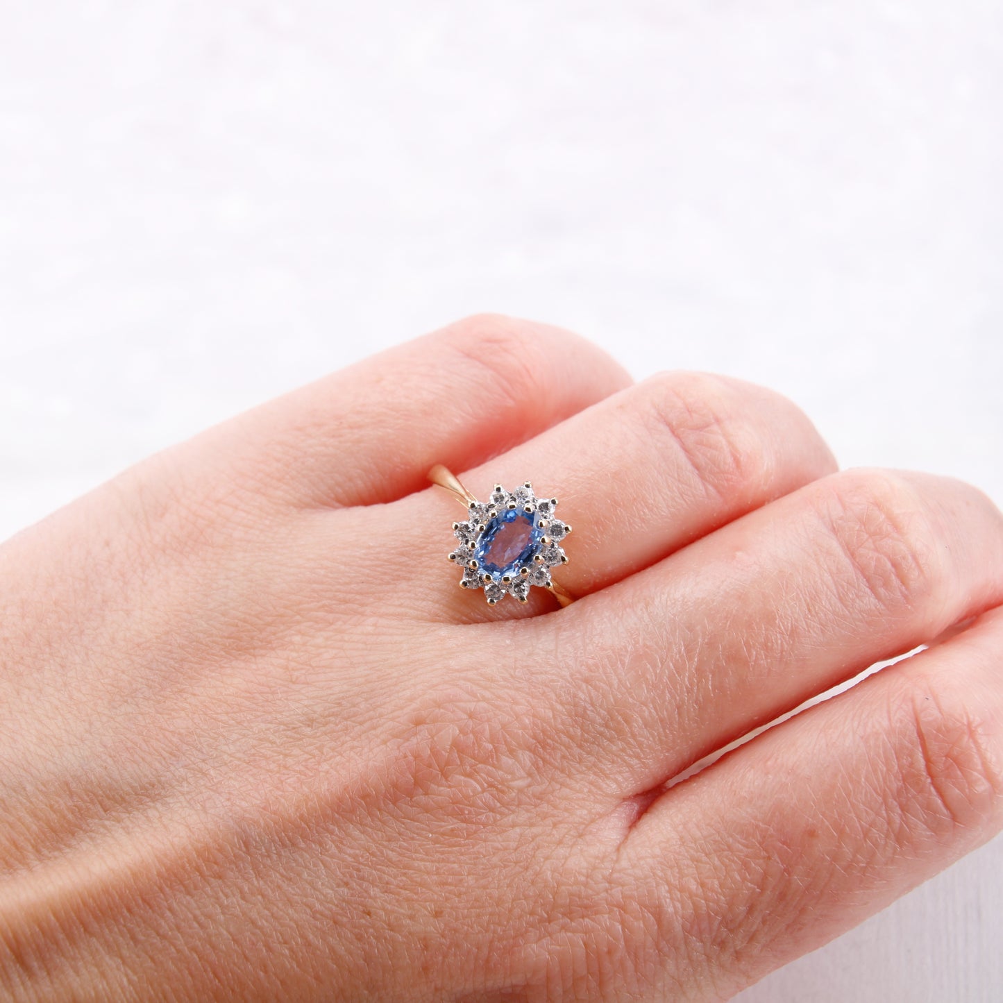 Preowned Ceylon Sapphire and Diamond Engagement Ring, Diana Style Sapphire and Diamond Ring