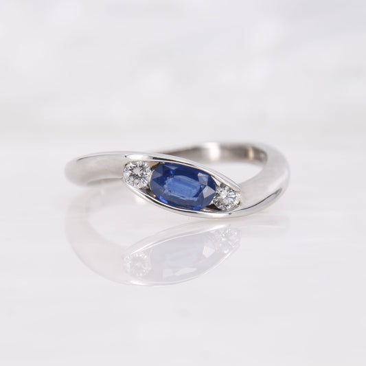 Sapphire and Diamond Oval Cut Twist Ring