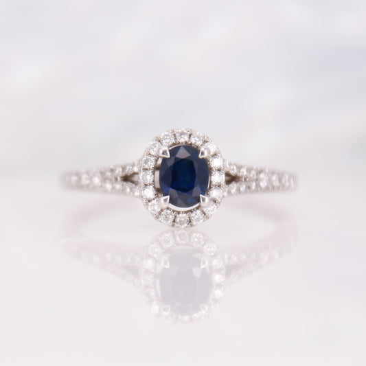 Preowned Sapphire and Diamond Engagement Ring 18ct White Gold