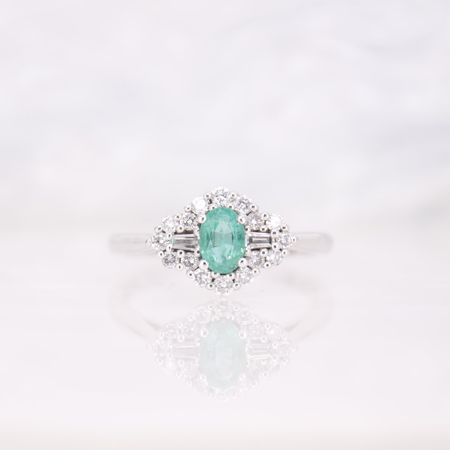 18ct White Gold Emerald and Diamond Cluster Ring