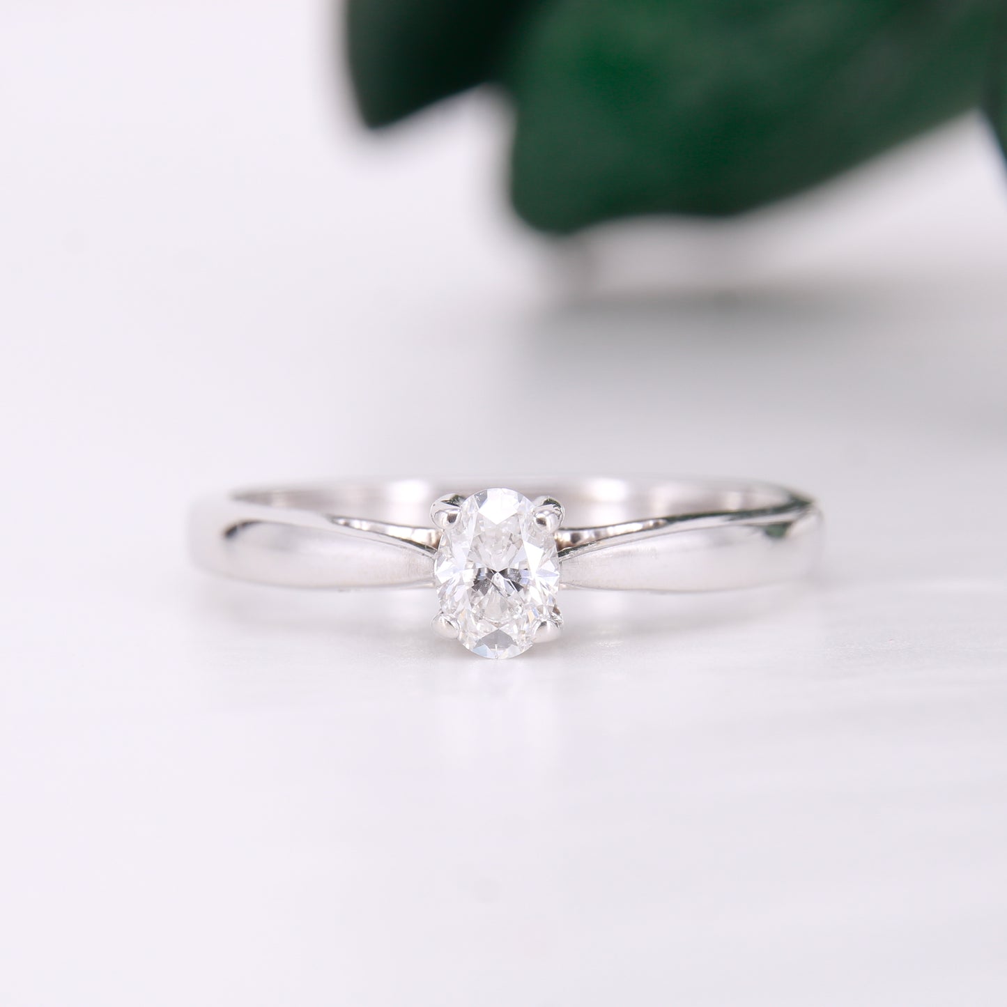 Secondhand Vintage Oval Cut Solitaire Engagement Ring, White gold Diamond Oval Diamond Ring.