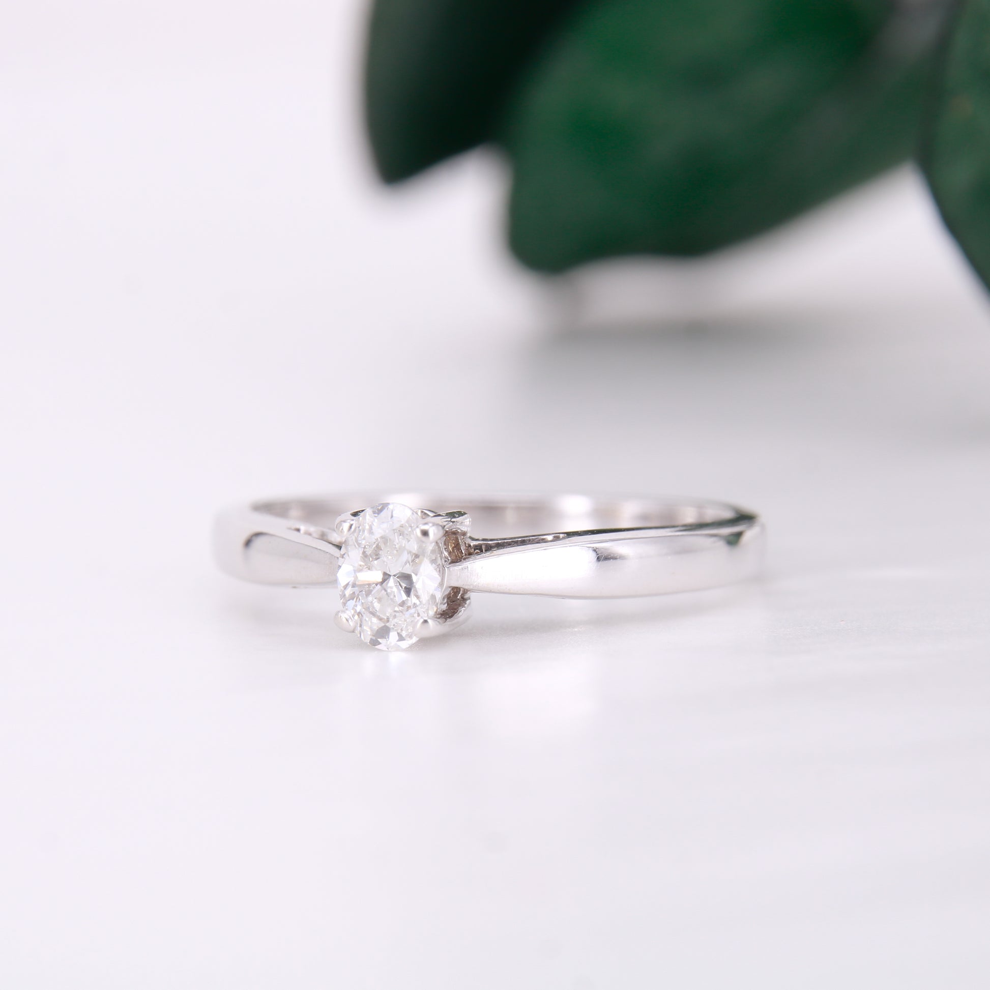 Secondhand Vintage Oval Cut Solitaire Engagement Ring, White gold Diamond Oval Diamond Ring.