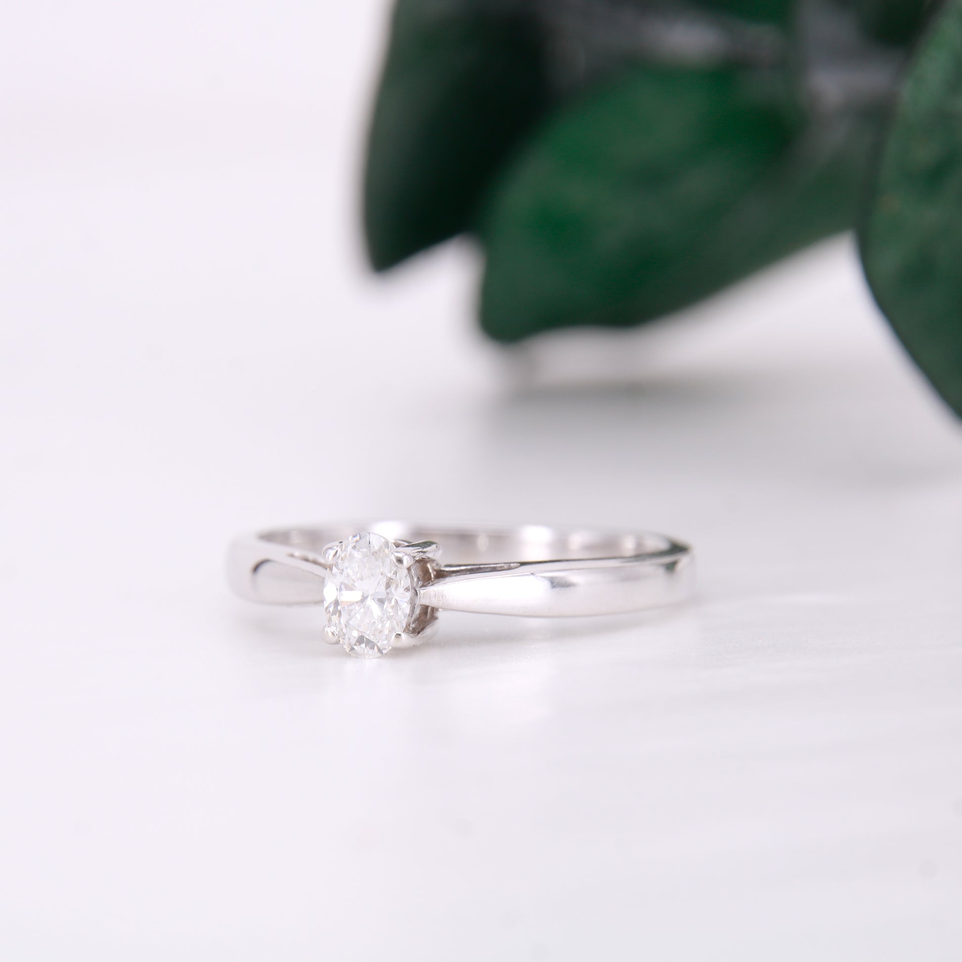 Secondhand Vintage Oval Cut Solitaire Engagement Ring, White gold Diamond Oval Diamond Ring.