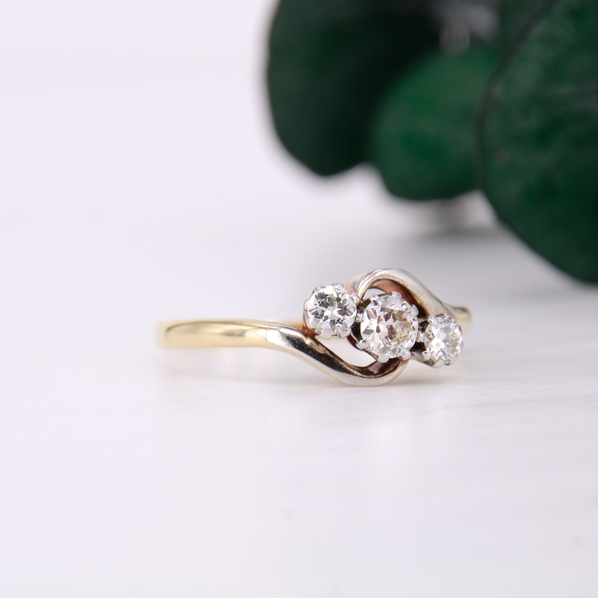 Vintage Circa 1930's Diamond Trilogy Ring set in 18ct Yellow Gold and Platinum. Secondhand Diamond Trilogy Ring.