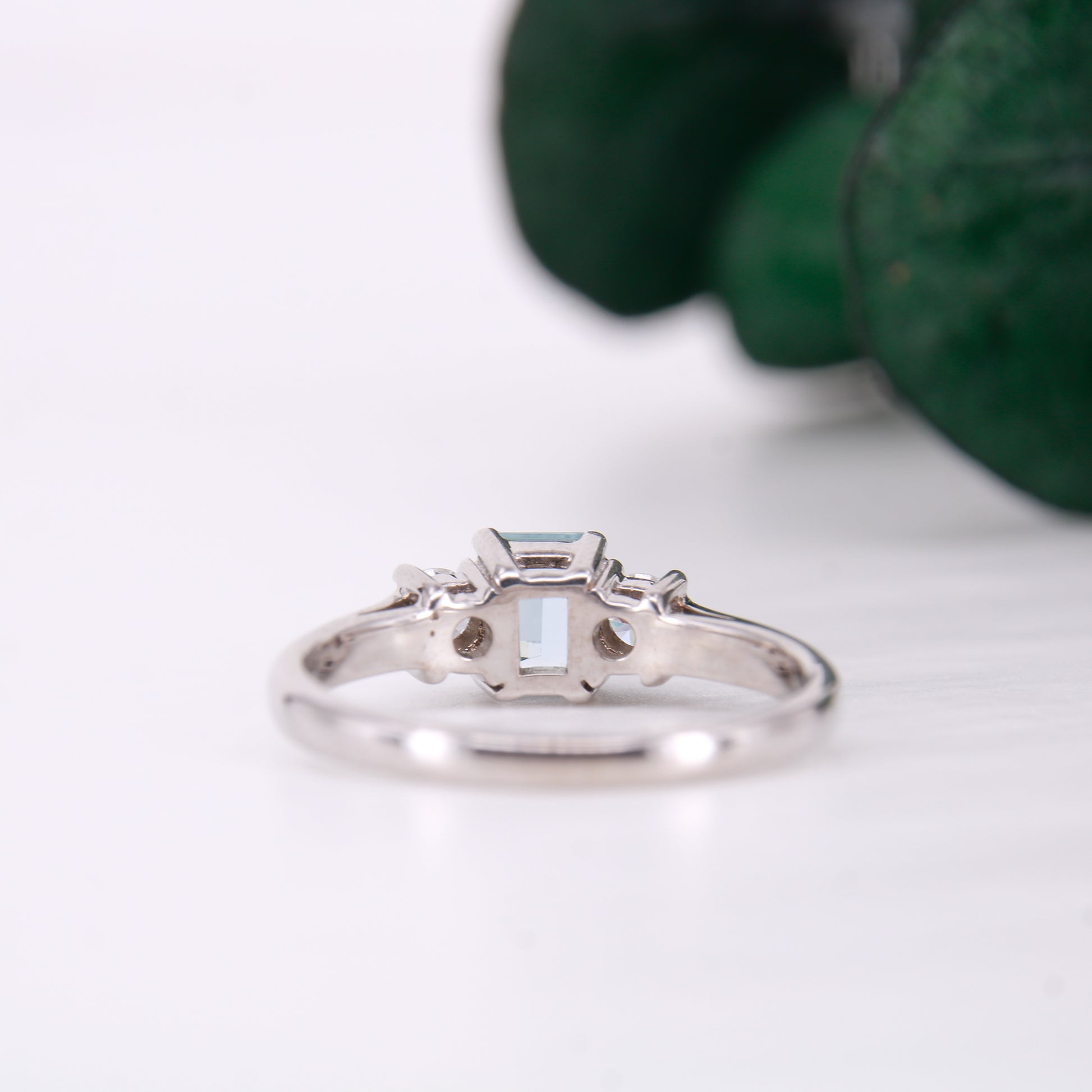 Aquamarine and Diamond Three Stone Trilogy Ring, Aquamarine engagement ring. 