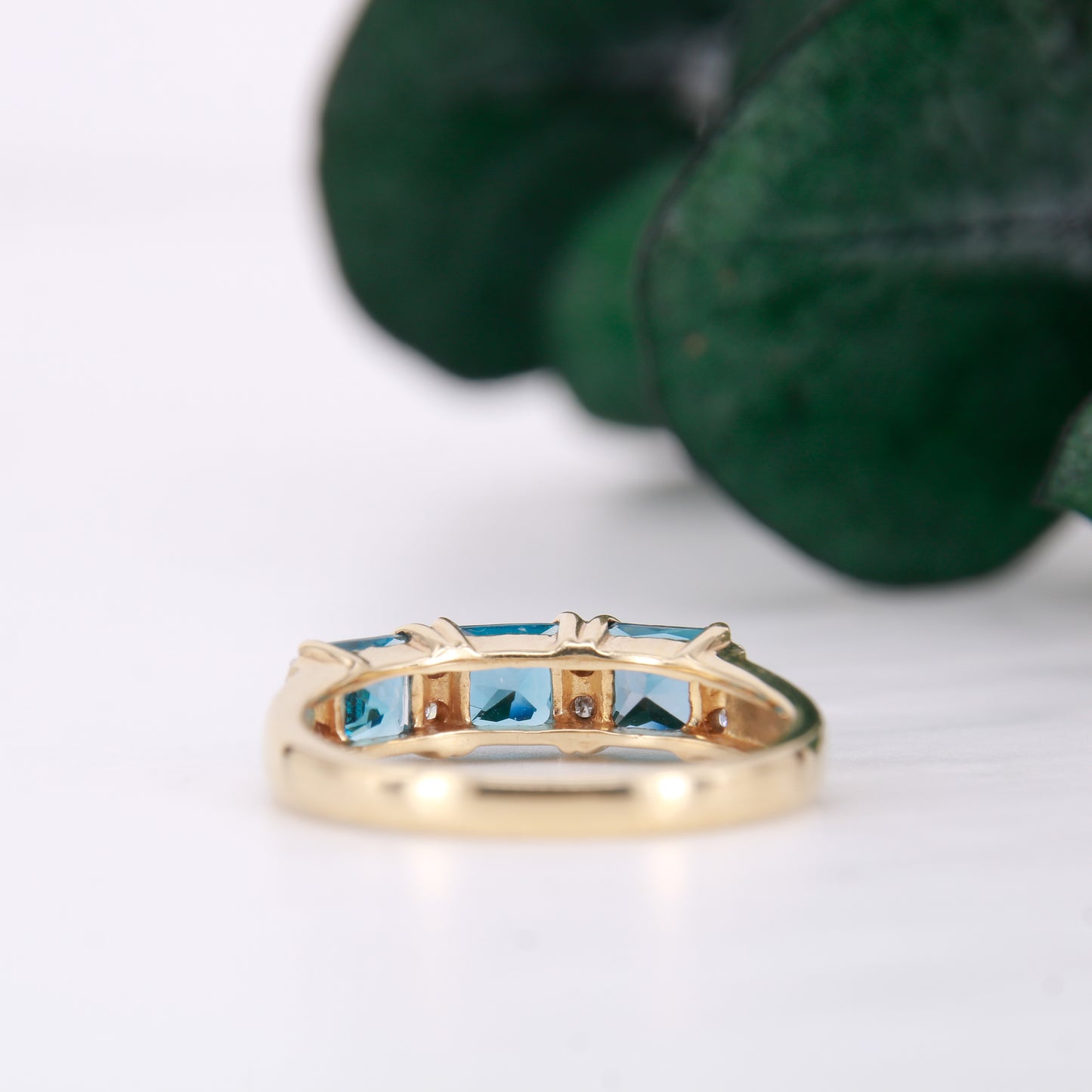 Blue Topaz and Diamond Ring, 9ct Gold Three Stone Trilogy Blue Topaz and Diamond Dress Ring