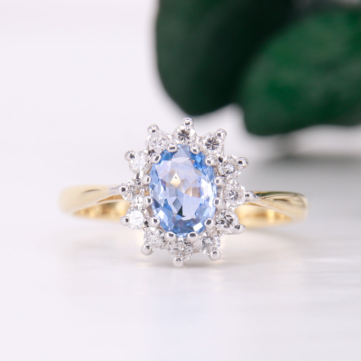 Preowned Ceylon Sapphire and Diamond Engagement Ring, Diana Style Sapphire and Diamond Ring