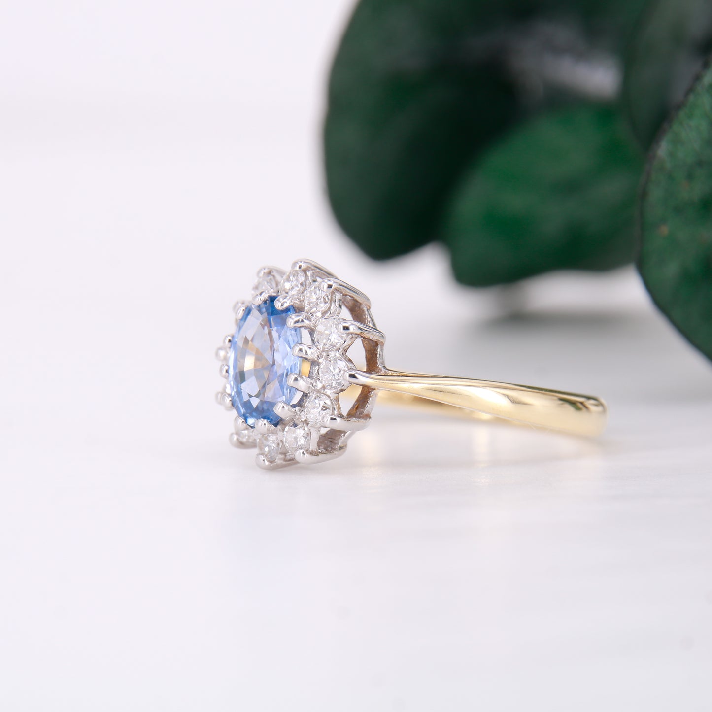 Preowned Ceylon Sapphire and Diamond Engagement Ring, Diana Style Sapphire and Diamond Ring