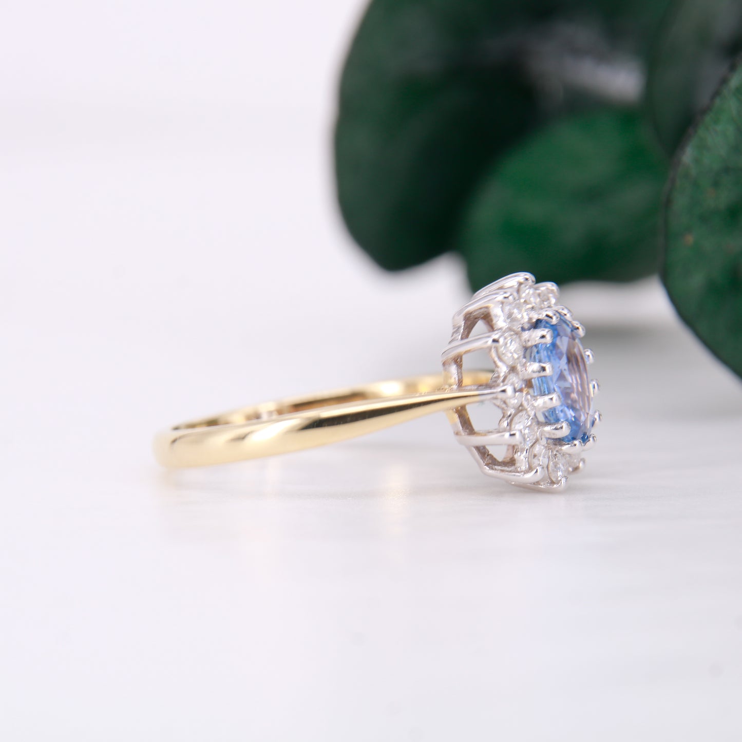 Preowned Ceylon Sapphire and Diamond Engagement Ring, Diana Style Sapphire and Diamond Ring