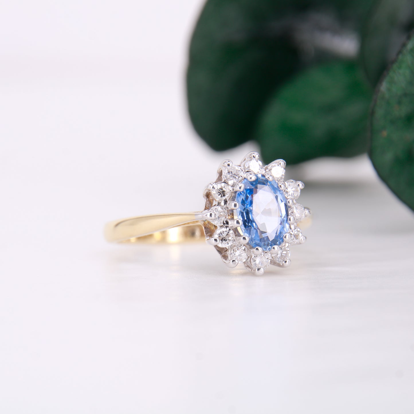 Preowned Ceylon Sapphire and Diamond Engagement Ring, Diana Style Sapphire and Diamond Ring