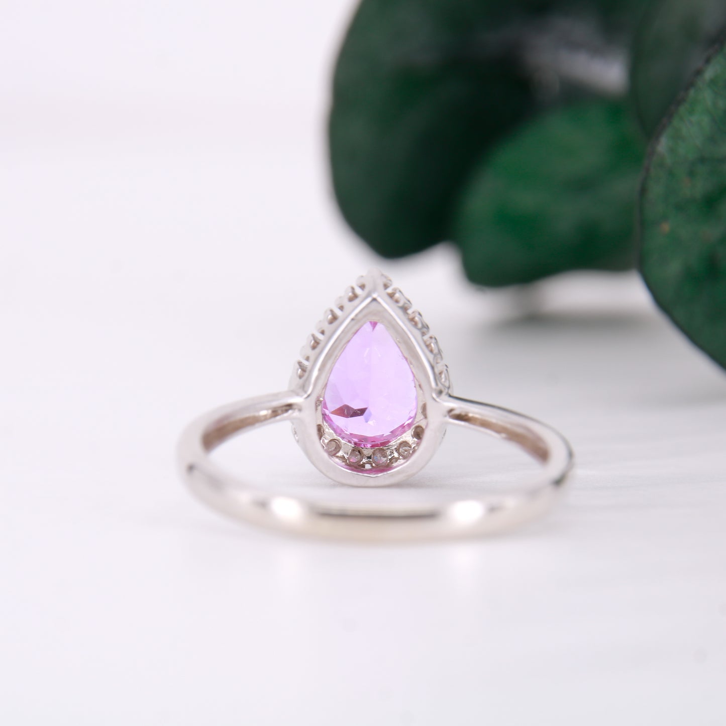 Pink Topaz and Diamond Ring, 9ct Pink Pear Cut Topaz with Diamond Halo Dress Ring