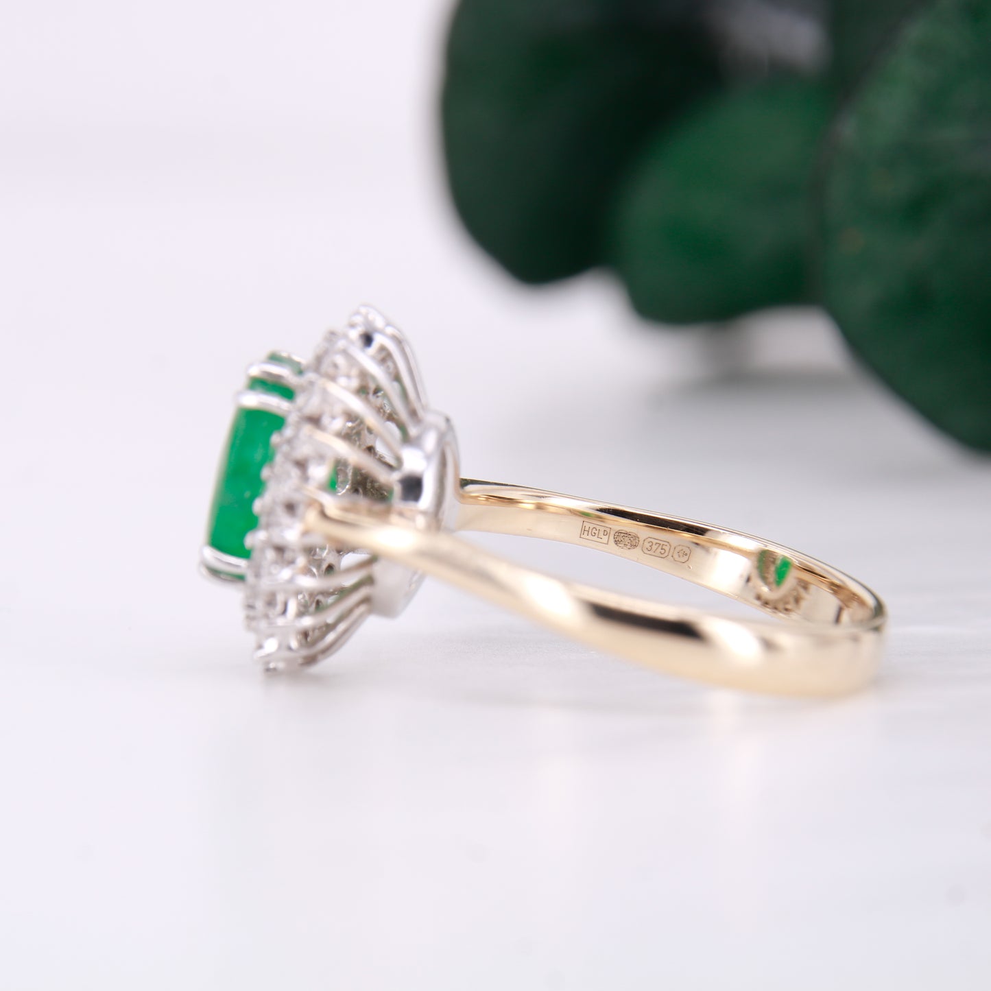 Vintage Emerald and Diamond Ring, 9ct gold double halo oval cut emerald and diamond ring.