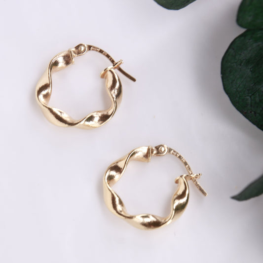 9ct Yellow gold Twist Hoop Earrings