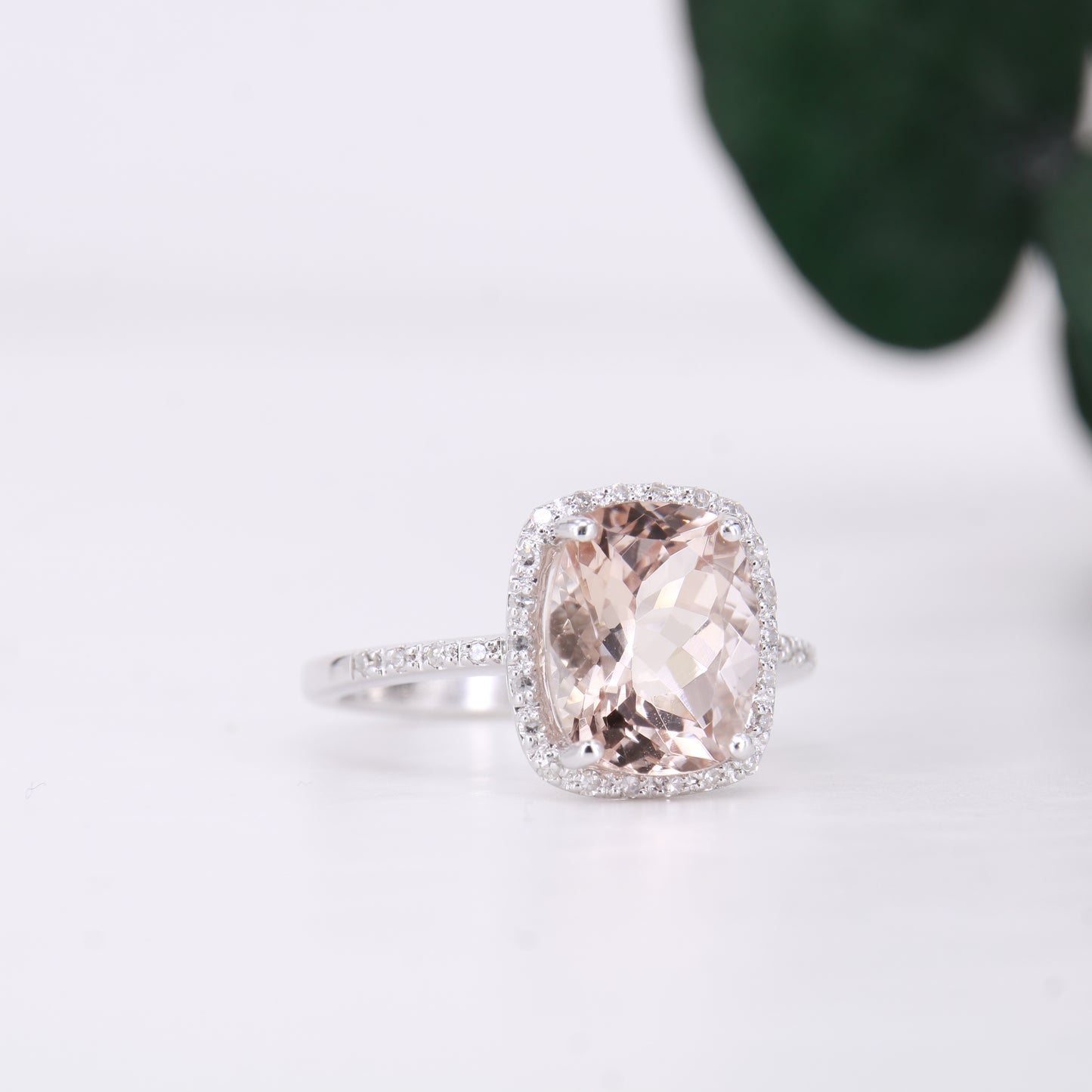 Morganite and Diamond Halo Ring