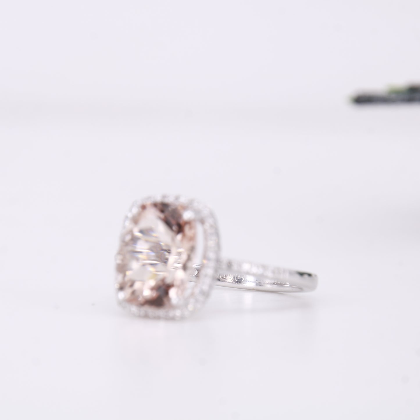 Morganite and Diamond Halo Ring